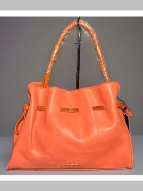 Badgley Mischka Coral Satchel Shoulder Crossbody Vegan Leather Snake Trim Purse